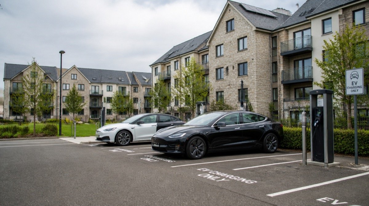 EV charging bays installed across a residential development in Aberdeen